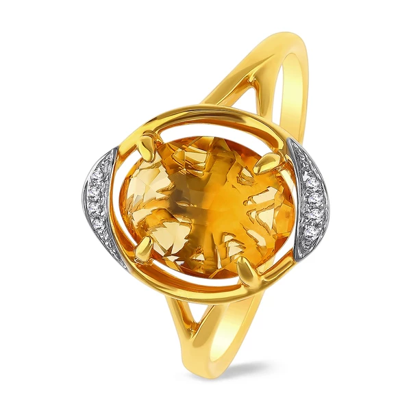 Кольцо с цитрином и бриллиантами из желтого золота 585 пробы 1