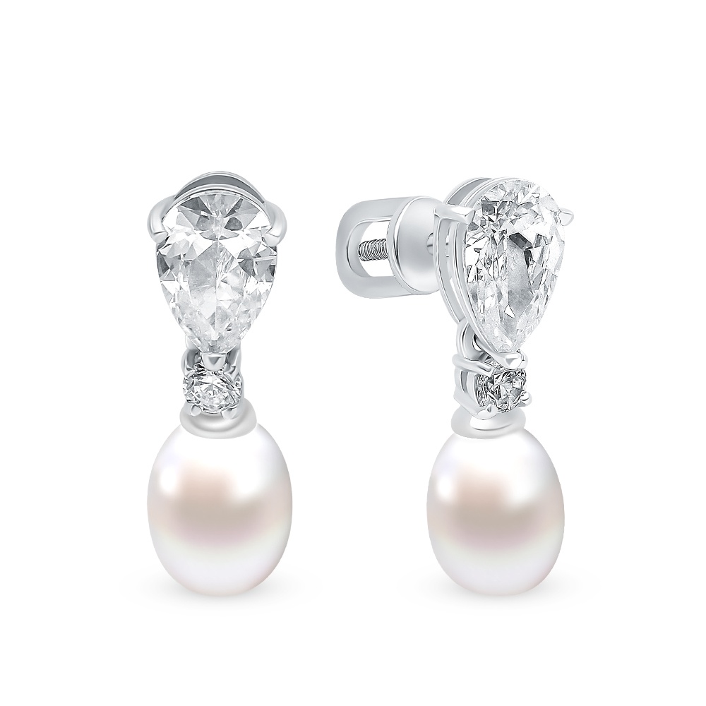 Серьги с жемчугом из серебра 925 пробы