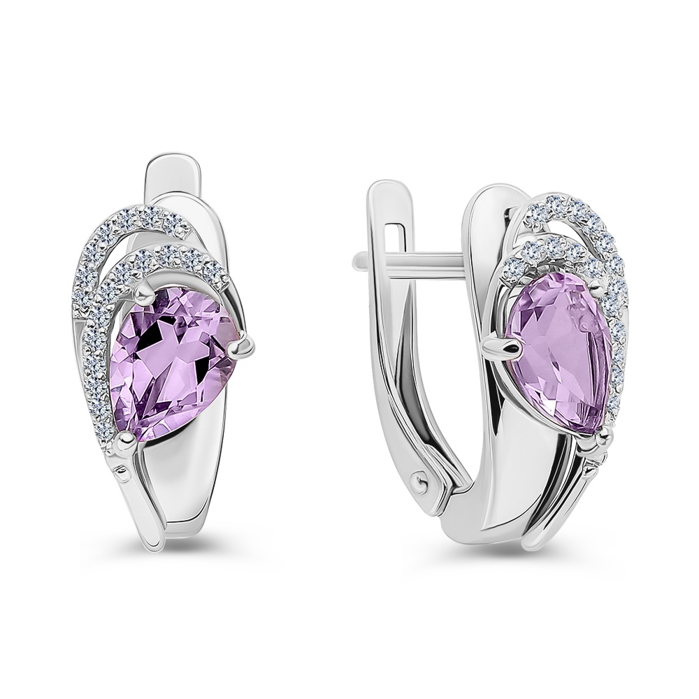 Серьги с аметистами из серебра 925 пробы
