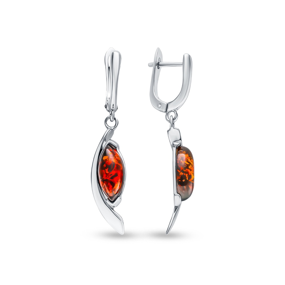 Серьги с янтарем из серебра 925 пробы