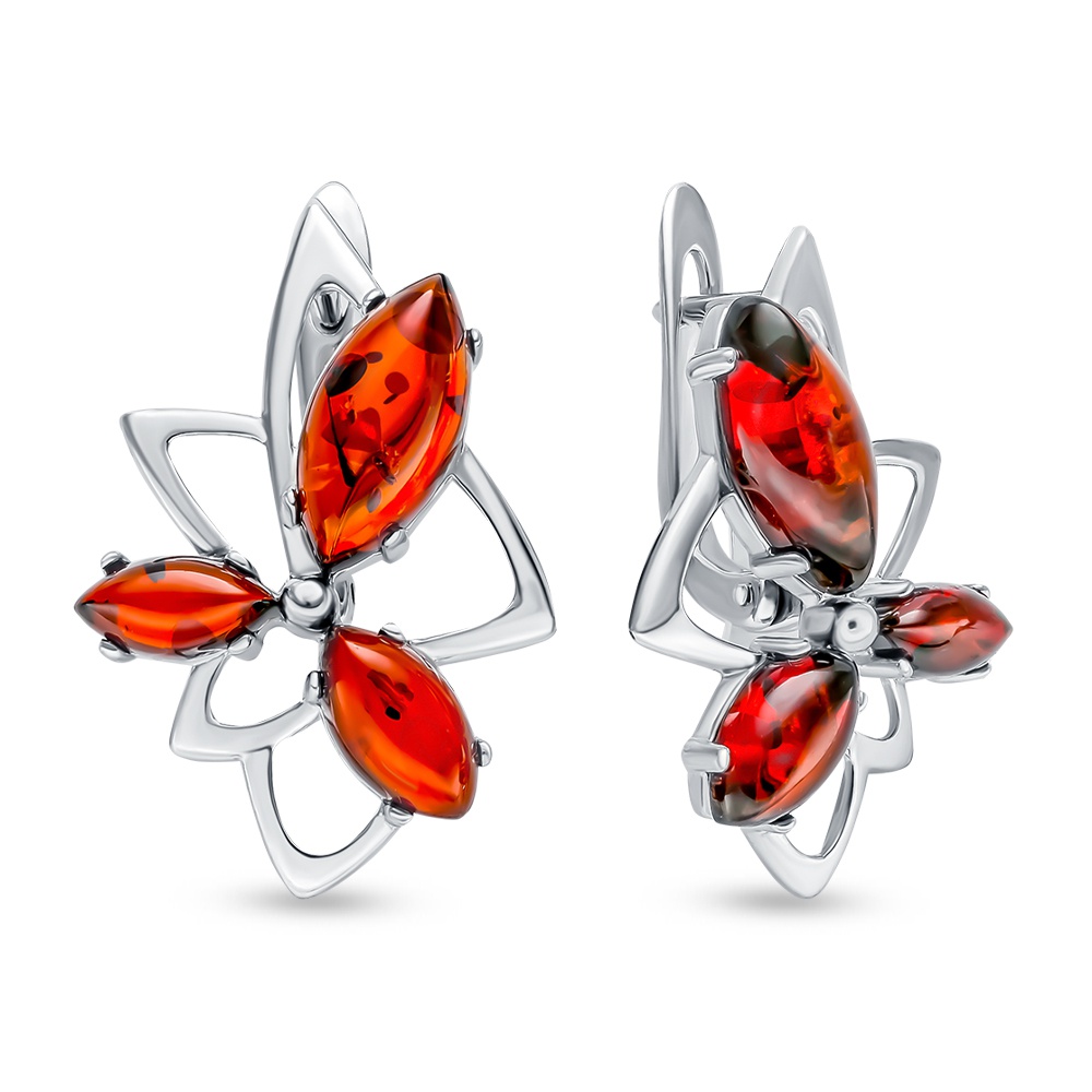 Серьги с янтарем из серебра 925 пробы