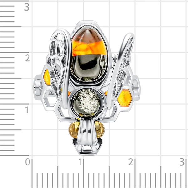 Кольцо  Пчелка с янтарем из серебра 925 пробы 2