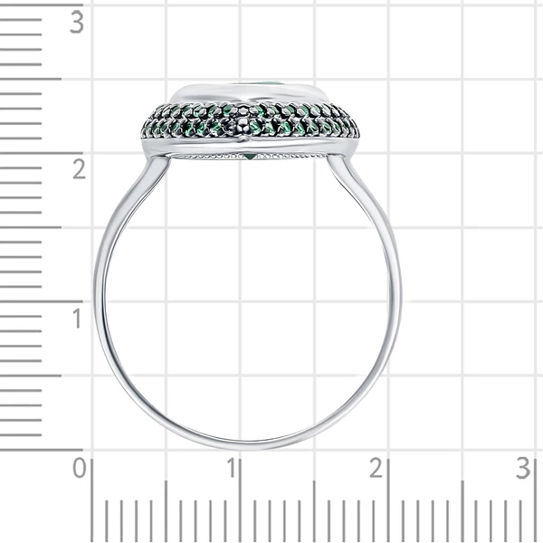 Кольцо с ситаллом синтетическим и фианитами из серебра 925 пробы