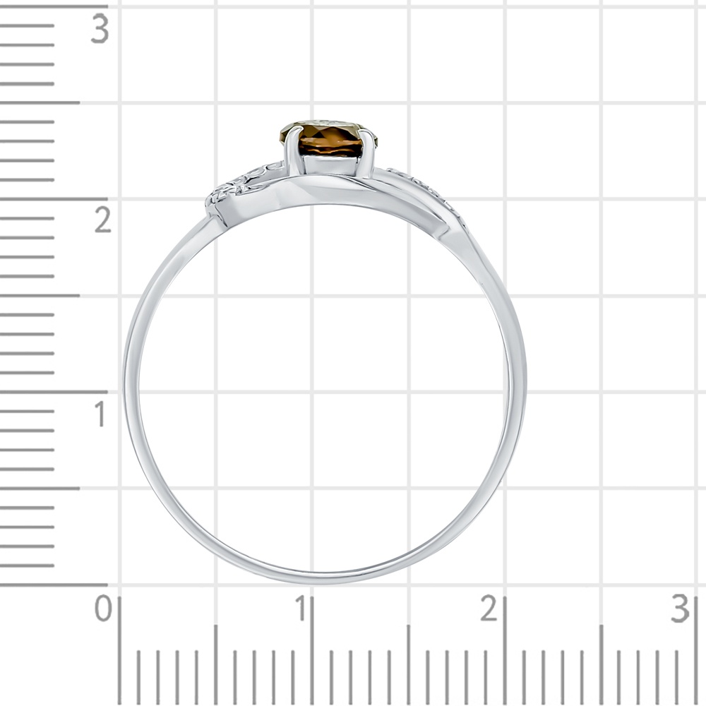 Кольцо с раух-топазом и фианитами из серебра 925 пробы