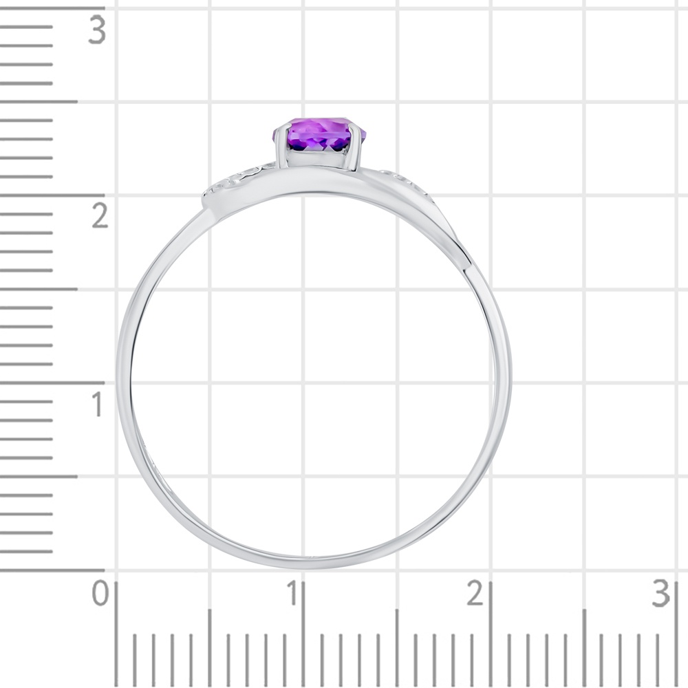Кольцо с аметистом и фианитами из серебра 925 пробы
