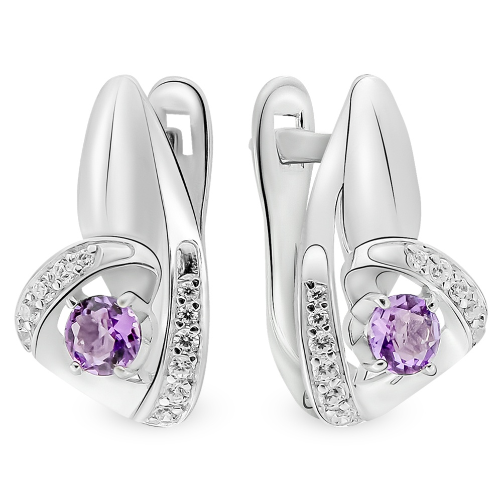 Серьги с аметистами из серебра 925 пробы