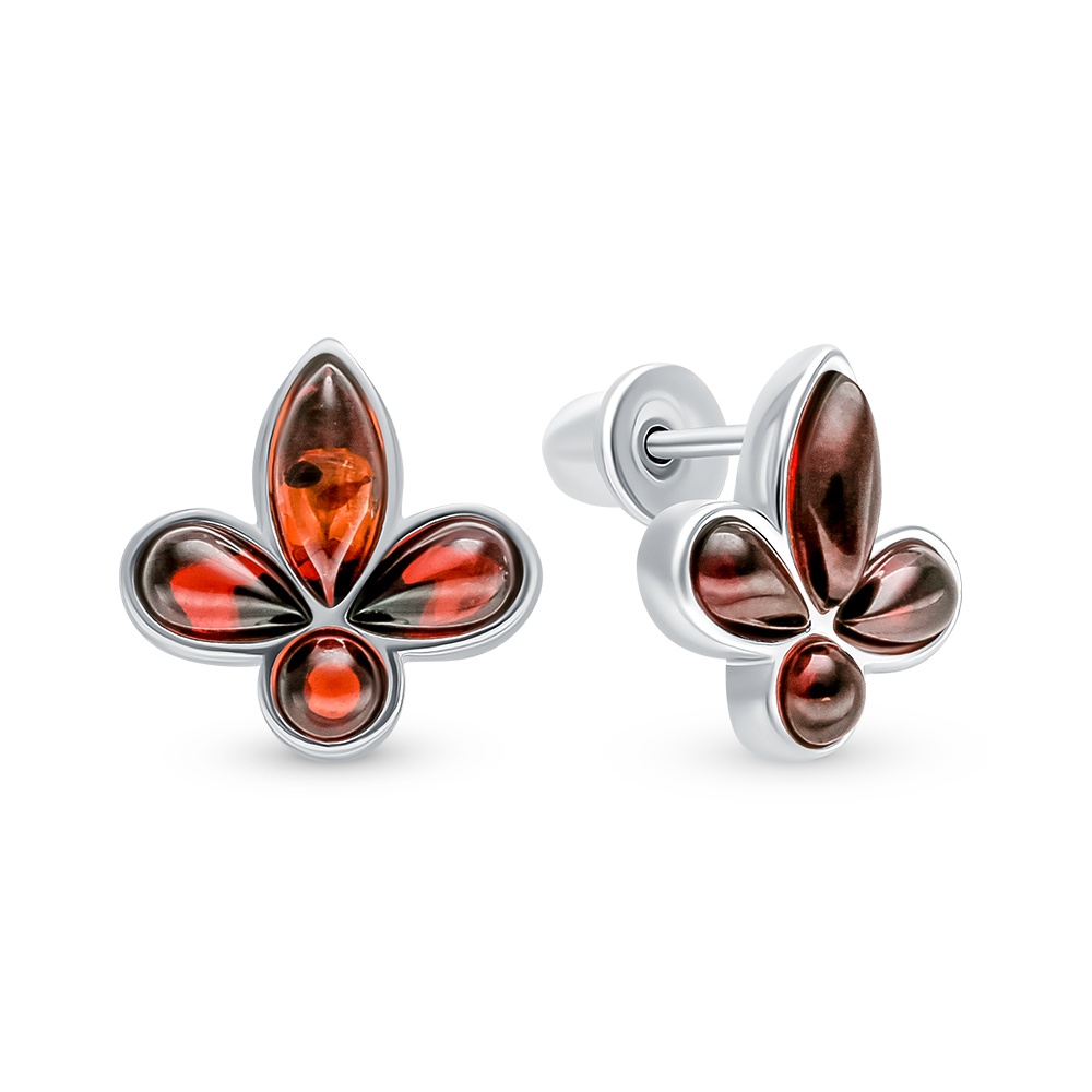 Серьги с янтарем из серебра 925 пробы