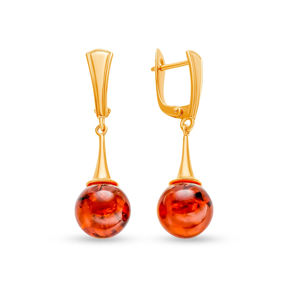 Серьги с янтарем из серебра 925 пробы