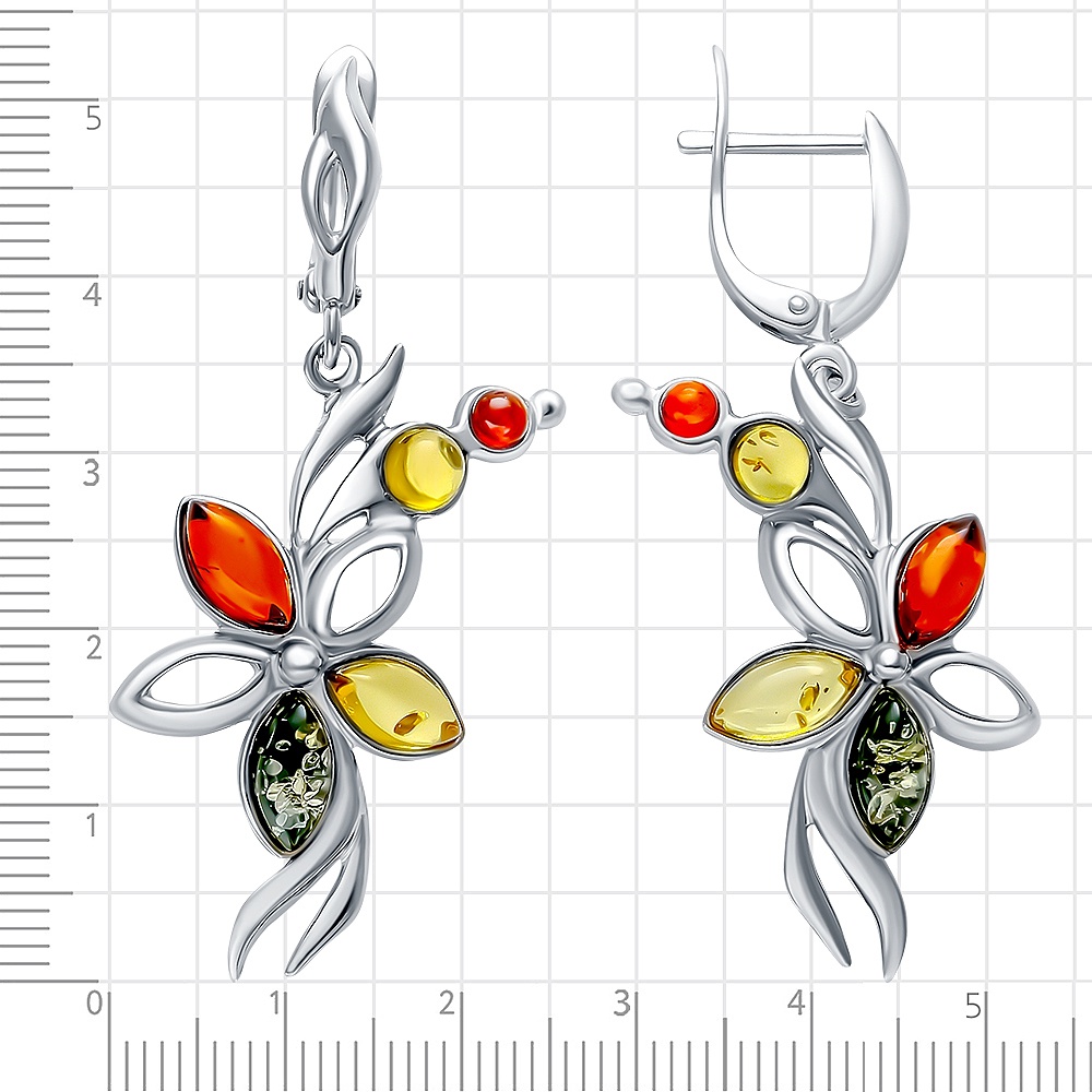 Серьги с янтарем из серебра 925 пробы