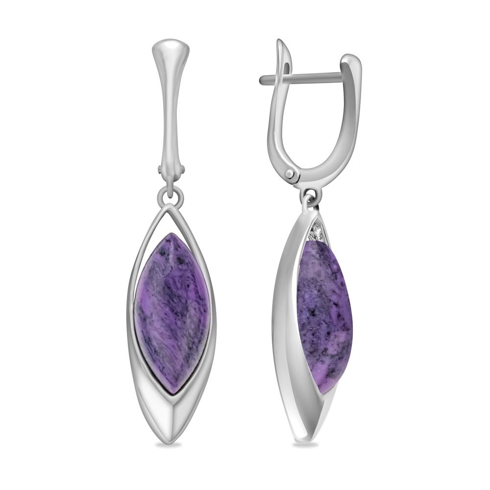 Серьги с чароитами из серебра 925 пробы