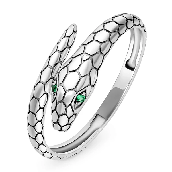 Кольцо  Змея с фианитами из серебра 925 пробы