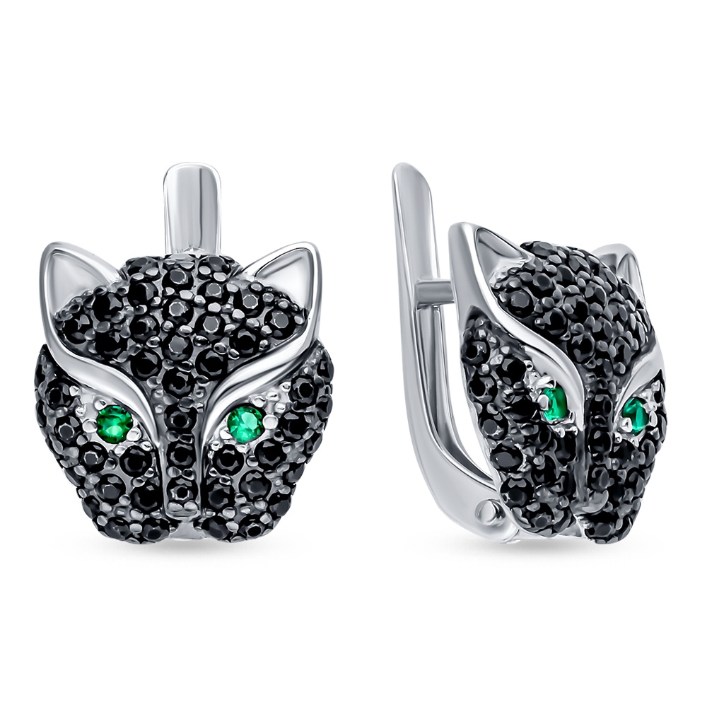 Серьги  Кошка с фианитами из серебра 925 пробы