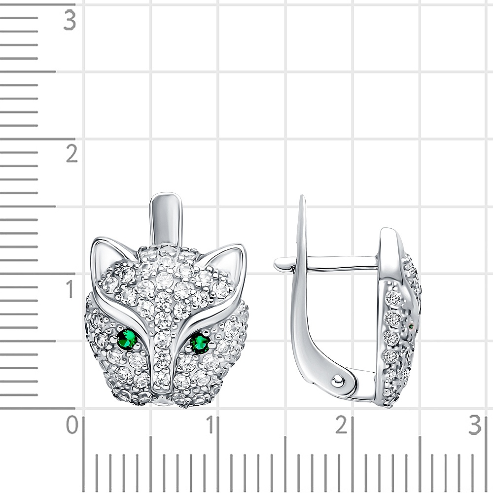 Серьги  Кошка с фианитами из серебра 925 пробы