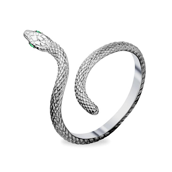 Кольцо  Змея с фианитами из серебра 925 пробы