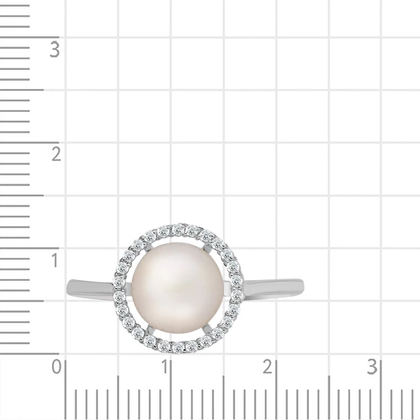 Кольцо с культивированным жемчугом и фианитами из серебра 925 пробы