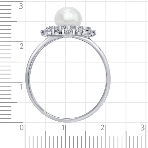 Кольцо с жемчугом искусственным и фианитами из серебра 925 пробы 3
