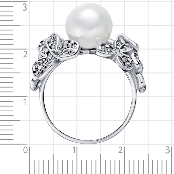 Кольцо с жемчугом искусственным и фианитами из серебра 925 пробы 3