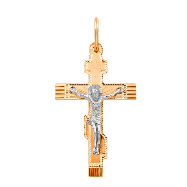 Крестик из комбинированного золота 585 пробы 1
