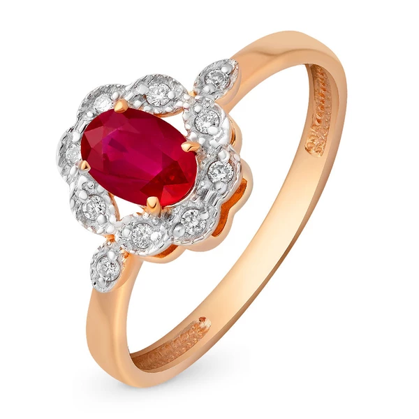 Кольцо с рубином и бриллиантами из красного золота 585 пробы