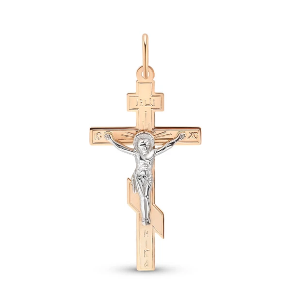 Крестик из комбинированного золота 585 пробы 1