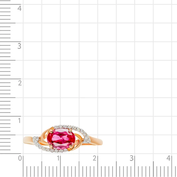 Кольцо с рубином синтетическим и бриллиантами из красного золота 585 пробы 2