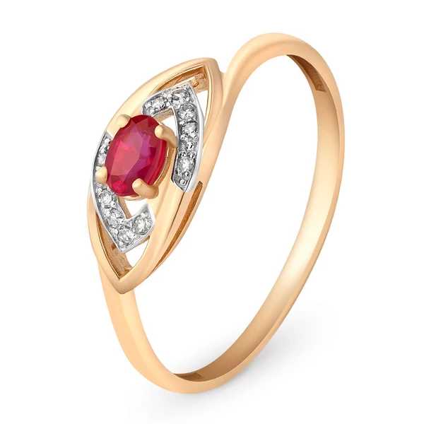 Кольцо с рубином и бриллиантами из красного золота 585 пробы 1