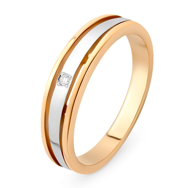 Кольцо с бриллиантом из комбинированного золота 585 пробы 1