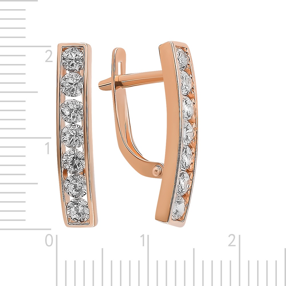 Серьги с фианитами из красного золота 585 пробы