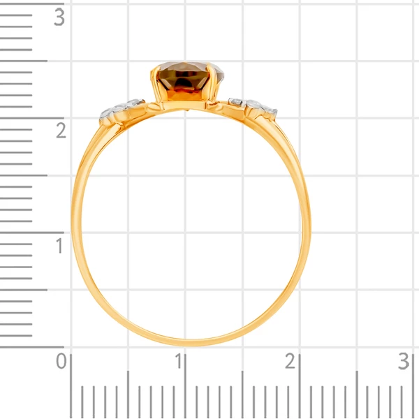 Кольцо с раух-топазом и фианитами из красного золота 585 пробы
