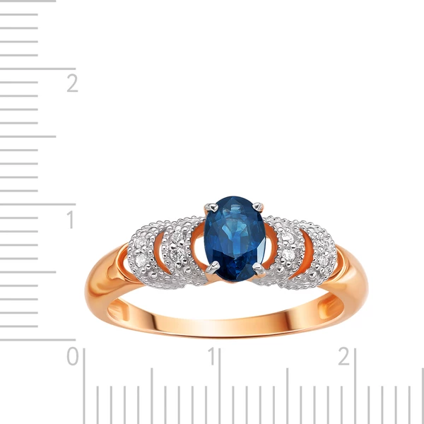 Кольцо с сапфиром и бриллиантами из красного золота 585 пробы