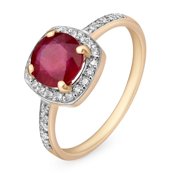 Кольцо с облагороженным рубином и бриллиантами из красного золота 585 пробы 1