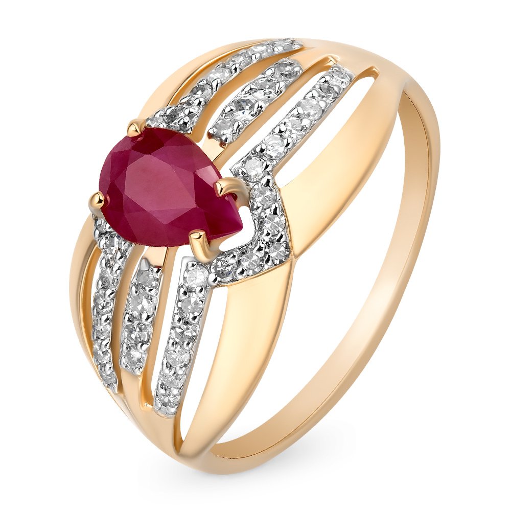 Кольцо с рубином и бриллиантами из красного золота 585 пробы