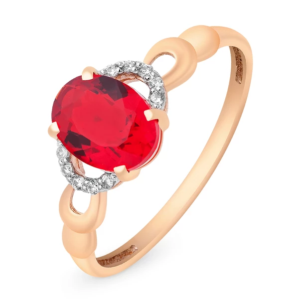 Кольцо с рубином синтетическим и бриллиантами из красного золота 585 пробы 1