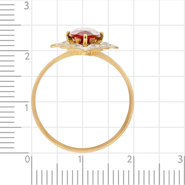 Кольцо с гранатом и фианитами из красного золота 585 пробы
