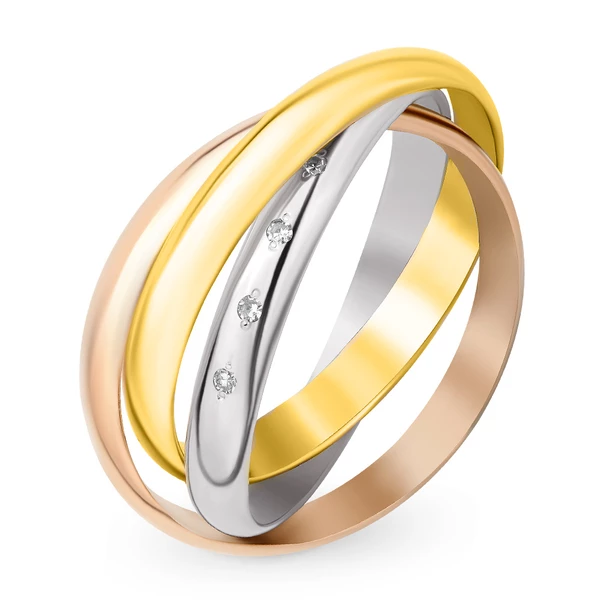 Кольцо обручальное с бриллиантами из комбинированного золота 585 пробы 1