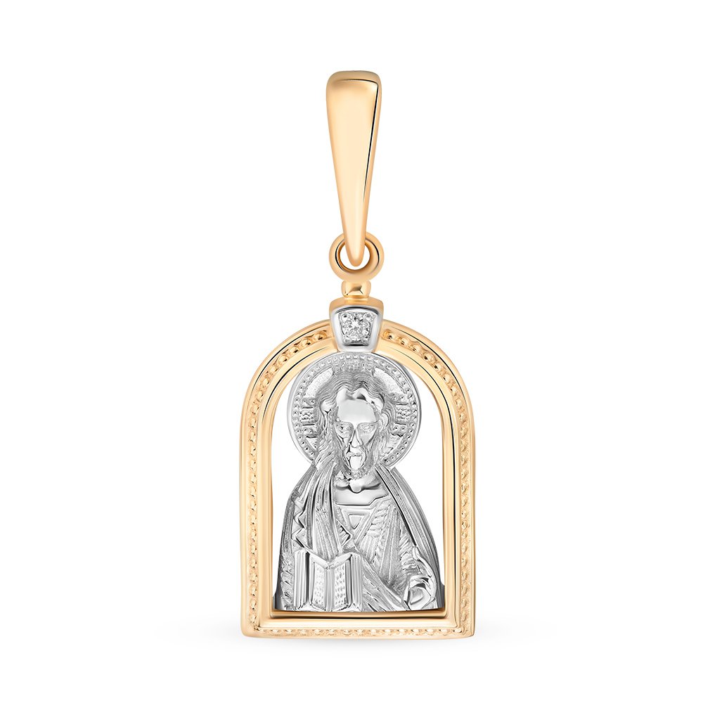 Икона Спас Вседержитель с бриллиантом из красного золота 585 пробы