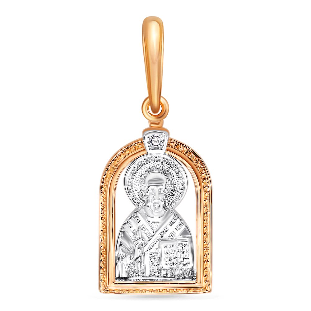 Икона Николай Чудотворец с бриллиантом из красного золота 585 пробы