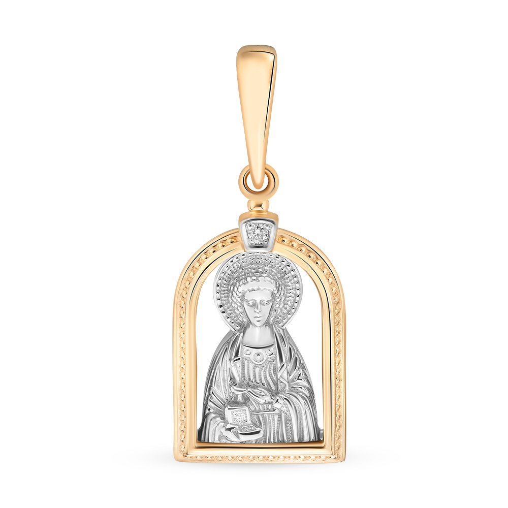 Икона Пантелеймон Целитель с бриллиантом из красного золота 585 пробы