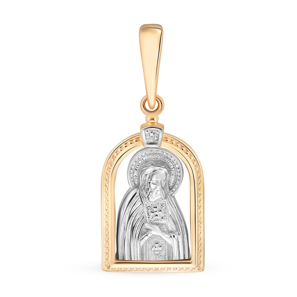 Икона Серафим Саровский с бриллиантом из красного золота 585 пробы