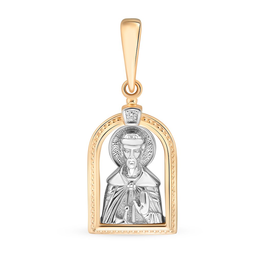 Икона Дмитрий с бриллиантом из красного золота 585 пробы