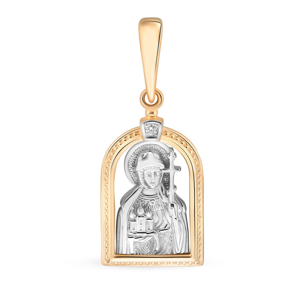 Икона Ольга с бриллиантом из красного золота 585 пробы