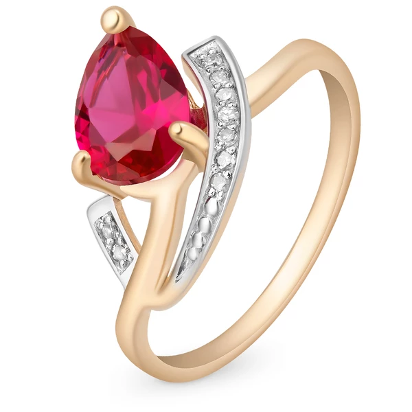Кольцо с рубином синтетическим и бриллиантами из красного золота 585 пробы 1