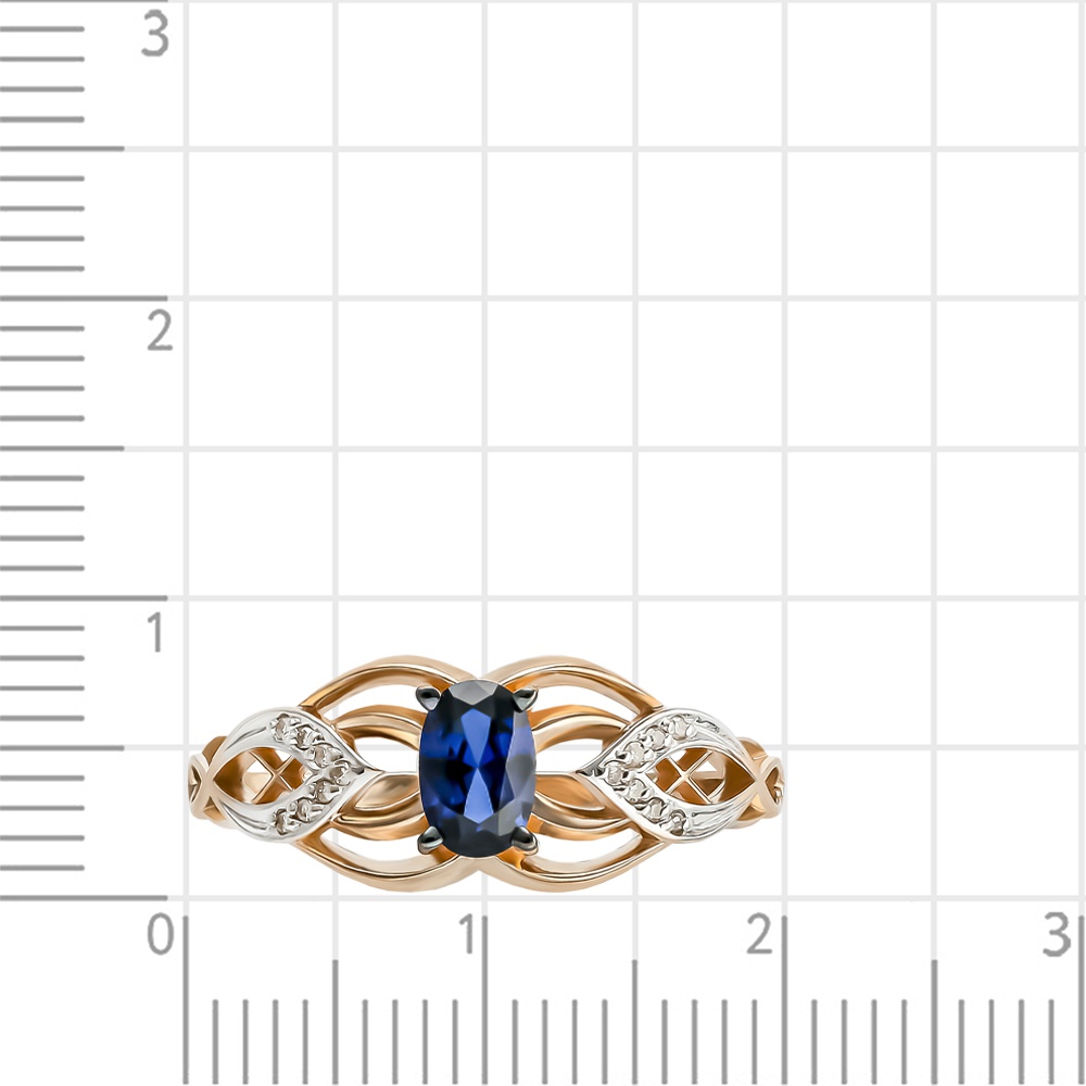 Кольцо с сапфиром синтетическим и бриллиантами из красного золота 585 пробы