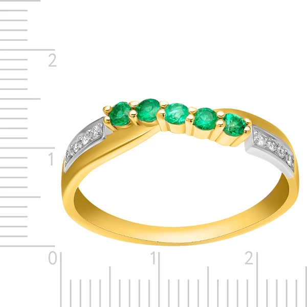 Кольцо с изумрудом и бриллиантами из желтого золота 585 пробы 2