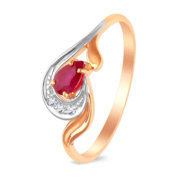 Кольцо с рубином и бриллиантом из красного золота 585 пробы 1