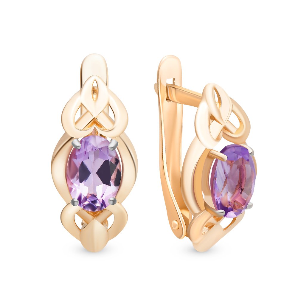 Серьги с аметистами из красного золота 585 пробы