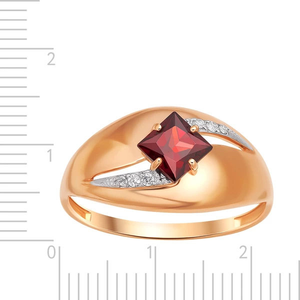 Кольцо с гранатом и фианитами из красного золота 585 пробы 2