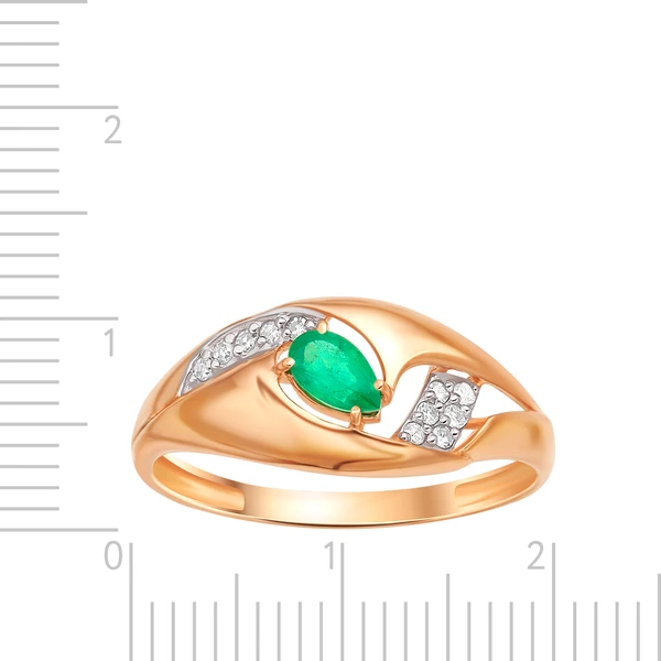 Кольцо с изумрудом и бриллиантами из красного золота 585 пробы 2