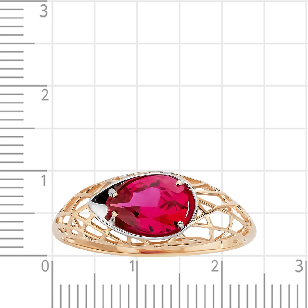 Кольцо с рубинами синтетическими из красного золота 585 пробы
