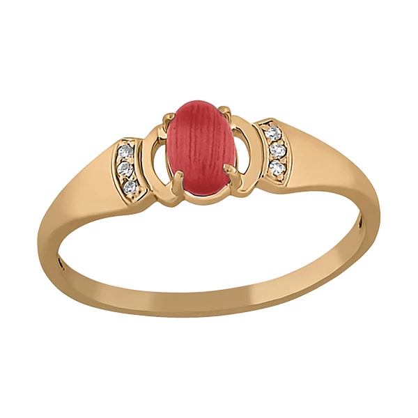 Кольцо с кораллом и фианитами из красного золота 585 пробы 1
